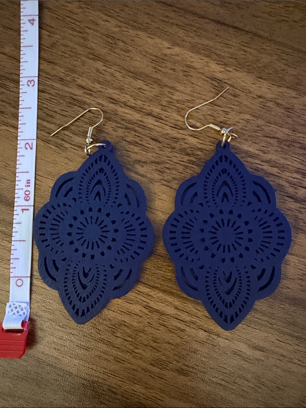 Women’s Navy Filigree Drop Earrings - Unbranded